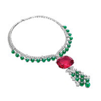 wholesale 925 Silver Gold Plated Chain Necklace with High Carbon Diamonds, Rubellite, and Luxuriously Set High Jewelry Tourmaline for Women-Synthetic Rubylai 925 silver