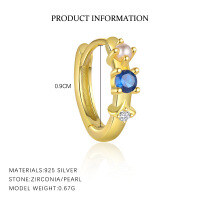 wholesale S925 Sterling Silver Geometric Earrings With Colored Zircon, Minimalist Style, Versatile Trendy Ear Cuffs-E4640-Gold/Single 925 Silver