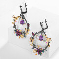 wholesale Secret Garden Designer Gem Earrings with Bird and Flower Design in 925 Sterling Silver with Natural Amethyst-0-1