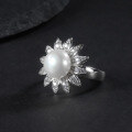 wholesale S925 sterling silver new design sunflower natural freshwater pearl ring with luxurious and elegant vibe-0-0