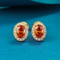 wholesale 925 Silver Gold Plated 4*6 Oval Fanta Orange Stud Earrings, Simple and Versatile for Live Xiaohongshu Style-0-0