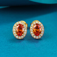 wholesale 925 Silver Gold Plated 4*6 Oval Fanta Orange Stud Earrings, Simple and Versatile for Live Xiaohongshu Style-E534 Fanta Orange 925 Silver