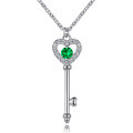 wholesale 925 Sterling Silver Zircon Birthstone Pendant Heart Key to Love Necklace European and American Cross-Border Fashion Necklace-0-9