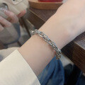 wholesale Metal S925 silver fashion retro distressed metallic punk hip-hop trendy design checkered wide bracelet-0-3