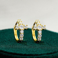 S925 Silver Moissanite Square Cross Earrings, Unisex Hip-Hop Style-Set with moissanite - Gold  925 Silver