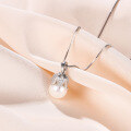 wholesale S925 sterling silver sweet Korean and Japanese style pearl necklace with floral pendant, inlaid with diamond and shell pearl, wholesale for women-0-5