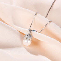 wholesale S925 sterling silver sweet Korean and Japanese style pearl necklace with floral pendant, inlaid with diamond and shell pearl, wholesale for women-Single Pendant - Without Chain>925 Silver