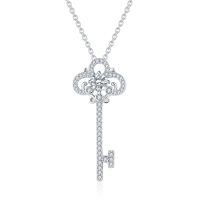 wholesale Gold-plated micro-set zirconia elegant collarbone chain for women, premium key pendant necklace, exquisite luxury-style neck chain wholesale-Silver with zircon>925 silver