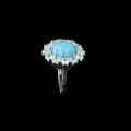 wholesale Gold Plated 925 Silver Ring with High Carbon Diamond, Turquoise Cabochon, and Floral Surround Setting for a Luxurious and Fashionable Women's Ring-0-3