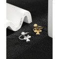 wholesale S925 Sterling Silver 444 Four-Leaf Clover Open Adjustable Ring, Korean Version INS Style Minimalist Small Line Design-0-1