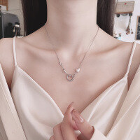 wholesale S925 Sterling Silver Korean Ins Style Mixed Pearl Geometric Necklace, Trendy and Versatile Women's Collarbone Chain-584LM/approx. 6.4g 925 silver