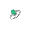 wholesale S925 Silver New Natural Green Chalcedony Ring for Women, Set with an Oval Cabochon Chalcedony, Light Luxury High-End Feel Wholesale-0-4