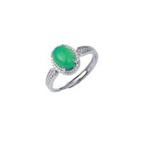 wholesale S925 Silver New Natural Green Chalcedony Ring for Women, Set with an Oval Cabochon Chalcedony, Light Luxury High-End Feel Wholesale-Natural chalcedony ring JZ015259 Adjustable opening