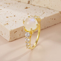 wholesale 18k Gold Plated S925 Sterling Silver with 27 Carat Natural Moonstone Gemstone Ring, Small and Fresh Style-2.7 carat natural moonstone ring  US size 8 (domestic size 17)