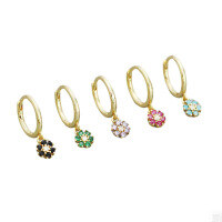 wholesale S925 Sterling Silver Floral Pendant Hoop Earrings with Sweet and Delicate Petal Diamond Accents in Ins Style-Gold-White Diamond 925 Silver