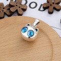 wholesale S925 Sterling Silver Creative Classic Cartoon Cute Blue Big-Eyed Kitten Pendant DIY Free Matching Accessories-0-1