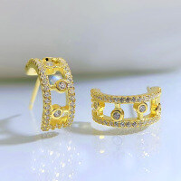 wholesale 925 Silver Dewdrop Full Diamond Earrings for Women, Hollow Half-Hoop Vintage Style Earrings, Jewelry New Collection-Yellow 925 silver