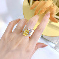wholesale 925 Silver New Rectangular Yellow Diamond 9*12 Asscher Cut High Carbon Diamond Ring Euro-American Cross-Border Ins-0-3