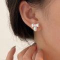 wholesale S925 Sterling Silver Swarovski Pearl Bow Ear Stud Women Korean Ins Trend Light Luxury Internet Celebrity Style Earrings-0-4