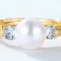 wholesale S925 Sterling Silver Gold-Plated New Fashion Minimalist Sky Blue Topaz Ring French Retro Pearl Ring-0-3