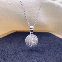 wholesale 999 Silver Original Maker's White Jade Pendant with Auspicious Clouds, Ruyi, and Gourd, Trending Four-Leaf Clover Pendant with Niche Design-Fu character round pendant Pure silver