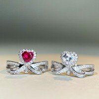 wholesale 925 Sterling Silver Heart Ring with Ruby and D Color Moissanite Classic Ring Factory Direct Wholesale-White Diamond-CBJZ423 (High Carbon Diamond)  US Size 9