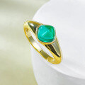 wholesale 925 silver new rose gold plated bezel set 6*6mm emerald sugar loaf ring for women-0-2