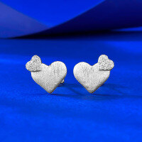 wholesale S925 Silver Spring and Summer New Love Pattern Brushed Stud Earrings, Fashionable and Versatile Style with a High-End Feel-E662 White Gold Brushed Earrings 925 Silver