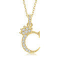 Gold-Plated Copper Crown Zircon Quartz Letter Pendant Necklace-0-6