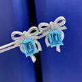 wholesale S925 Silver Jewelry 8*10mm Radiant Cut Aquamarine Earrings Luxury Full Diamond Pavé Butterfly Studs-0-1