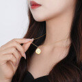 wholesale 925 Sterling Silver Vintage Colored Zircon Coin Pendant Necklace For Women, Small Batch Matte Frosted Pulled Filament Luxury Collarbone Chain-0-4