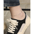 wholesale S925 Sterling Silver Geometric Ellipse Minimalist Versatile Textured Bead Chain Ankle Bracelet for Women, Korean Version Ins Niche Design-0-3
