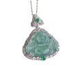 wholesale S925 Silver Inlaid Natural Weicui Blue Water Jadeite Buddha Pendant Necklace, Full Green Maitreya Buddha Pendant Live Streaming Wholesale-0-4