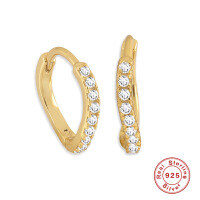 wholesale S925 Sterling Silver Wave Heart Shape Diamond Inlaid Earrings, Ear Clips, Ear Hoops-gold
