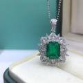 wholesale S925 Sterling Silver Cross-Border Emerald-Cut Collarbone Necklace with High-End Artificial Gemstone Pendant, Factory Direct-0-0