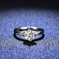 Silver Moissanite Four-Prong Ins Tail Ring for Live Streaming Supply-0-0