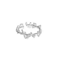 wholesale S925 Sterling Silver Versatile Open-ended Ring with Olive Branch Detail, Korean Version INS Original Niche Design for Women-Platinum [No. 15/Adjustable] Opening adjustable