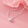 wholesale S925 Silver Fresh and Sweet Ins Style Niche Design Exquisite Double-layer Heart Square Necklace Y0218-0-2