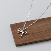 wholesale S925 Sterling Silver Ins Style Fashion Versatile Necklace Minimalist Bow Choker Y01522-S925 Silver Necklace 925 Silver
