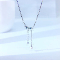 wholesale S925 Sterling Silver Seven Stars Accompanying the Moon Pearl Necklace with Zirconia, Minimalist and Niche Pendant, Gift Collarbone Chain for Girlfriend-July Companion Sterling Silver Necklace/Approx. 2.19g&gt;TL002342