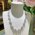 wholesale Rhodium-plated metal winter banquet annual dinner large set necklace with 45*9mm marquise moissanite leaf full diamond necklace luxury style-0-1