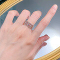 wholesale S925 Silver Vintage Lace Pink Ring Fashion Stackable Ring Daily Versatile Band Ring-0-3