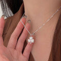 wholesale S925 Sterling Silver Crushed Ice Four-Leaf Clover Necklace for Women, Korean Minimalist Design, Luxury Advanced Scale Collarbone Chain-0-2