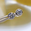 wholesale S925 silver jewelry new moissanite stud earrings for women, bezel-set with silver edges, high-carbon diamond-0-3
