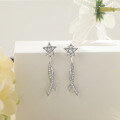 wholesale S925 Sterling Silver Women's Tassel Earrings with Zirconia, Long Drop Bow Studs, Small and Unique Star Earrings for an Advanced Look-0-2
