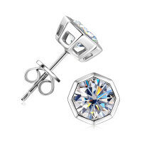 S925 Silver 1ct Moissanite Geometric Octagon Stud Earrings-Octagonal geometric stud earrings [White Gold] 1 carat  925 silver
