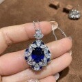 Sterling Silver Vintage Lab-Grown Sapphire Earring Pendant Ring Set-0-0