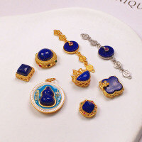 wholesale Sterling silver gold-plated with inlaid natural lapis lazuli gourd four-leaf clover castle chain accessory bracelet string DIY semi-finished-Square