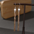 wholesale Sterling silver three-color gold-plated tassel earrings Korean style elegant long drop earrings for women fashionable wholesale silver jewelry-0-2