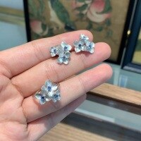wholesale S925 Sterling Silver New Chinese Style 3D Brushed Blue Hydrangea Flower Ring and Earrings Set, Minimalist National Wind Design Jewelry-Ring 925 silver